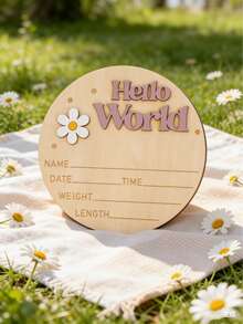 1个木质“Hello World”标牌，可用作出生记录板、幼儿园姓名牌、医院拍照道具、婴儿洗礼纪念品 - 木質色 - 查看 3