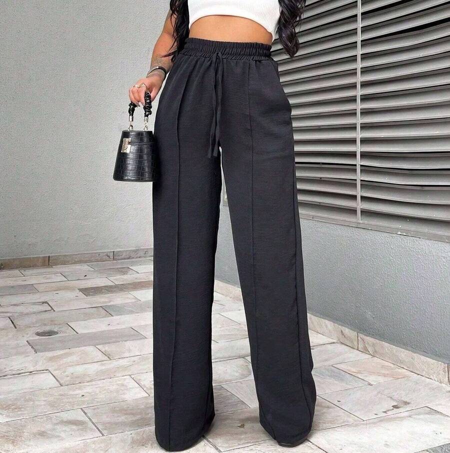 Duna Wide Leg Women's Pantaloons With Elastic Waist And Pocket - 黑色 - 查看 1
