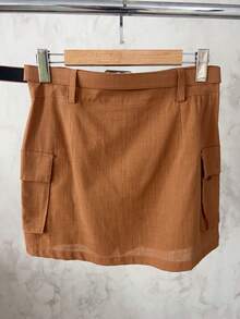 Casual Linen Shirt And Skort Set | With Belt And Pockets | Breathable Fabric - 棕色 - 查看 8
