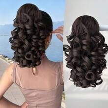 14英寸深波浪耐热合成爪形马尾假发，有黑色、棕色、渐变棕色、灰色可选，适合女性在圣诞节、万圣节、音乐节、派对和日常佩戴。 - 拼色 - 查看 25