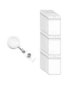 20/10/12pcs Extendable Badge Scroll Clip, Vertical ID Card Clip Extendable Badge Clip, With Clip ID Card Clip, With Business Card Clip - Easy-pull Buckle + Card Sleeve - View 12