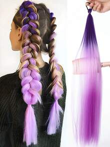 1pc 26 Inch Purple Braided Wig With Elastic Band, Women's Hair Extensions, Ombre Purple Braided Ponytail, Synthetic Material - Multicolor - View 3