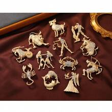 1 Piece Zodiac Gold Color Design Women's Brooch Rhinestone Studded Suit Coat Costume Accessories Couple's Guardian Gift - Style11 - View 8