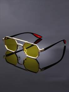 1pc Retro Y2K Classic Double Bridge Aviator Frame Fashion Fashion Glasses, Minimalist Versatile High-End Casual Punk Eyewear - Multicolor - View 2