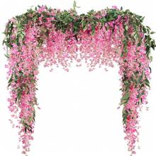 1/5/60个仿真紫藤花吊坠，仿真藤蔓，丝绸紫藤花环，适用于婚礼拱门、派对花园、家居装饰、婚礼装饰、精美室内装饰、家居装饰、情人节、生日礼物、毕业礼物等。 - 粉色 - 查看 4