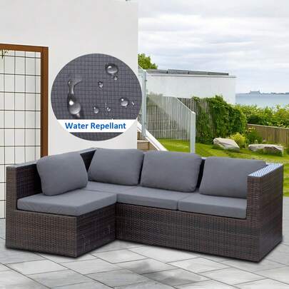 1pc Corn Kernel Jacquard Outdoor Sofa Seat Cushion Cover, Water-Resistant, Solid Color Polyester Elastic Removable Half-Wrapped Sofa Seat Cushion Cover, For Patio, Terrace, Garden Sofa