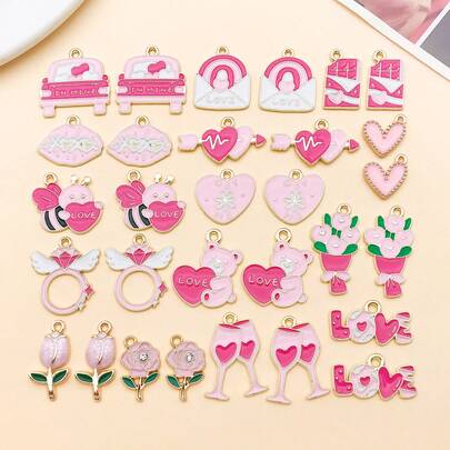 10/30件套甜美浪漫粉色珐琅吊坠套装，可用于DIY手链、项链、耳环——情人节、周年纪念日和生日礼物的完美之选