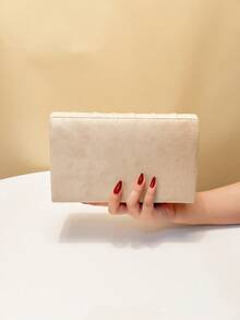 Beige Velvet Women's Evening Clutch Bag, Formal Party Handbag With Detachable Chain Strap - Apricot - View 4