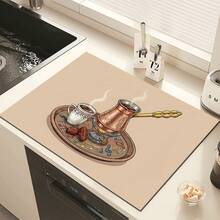 1pc Home Decor, Arabic Afternoon Tea Print Dish Drying Mat, Absorbent Pad For Espresso Machine, Sink Drain Mat, Soft Faucet Pad, Bathroom Cup Mat, Kitchen & Bathroom Accessories, Middle Eastern Style Decor, Arabic Festival Decoration - Multicolor - View 7