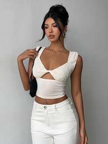 Women's Apricot New Y2K Sexy Versatile Slimming V-Neck Twist Hollow Out Backless Cropped Fitted Tank Top, Elegant Fashion, Suitable For Dates, Parties, Beach Vacations, Daily Wear, Bohemian - Apricot - View 6