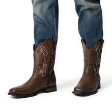 Botas Vaqueras para Hombre con Punta Cuadrada Western Cowboy Boots - Marrón - Ver 9