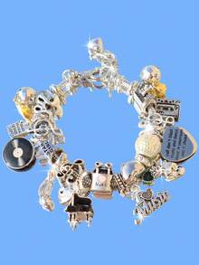 Music Festival Charm Bracelet, Music Festival Concert Friendship Bracelet, Music Note Guitar Star Bracelet, English Slogan Music Lover Bracelet, Rock Band Bracelet - Silver - View 2