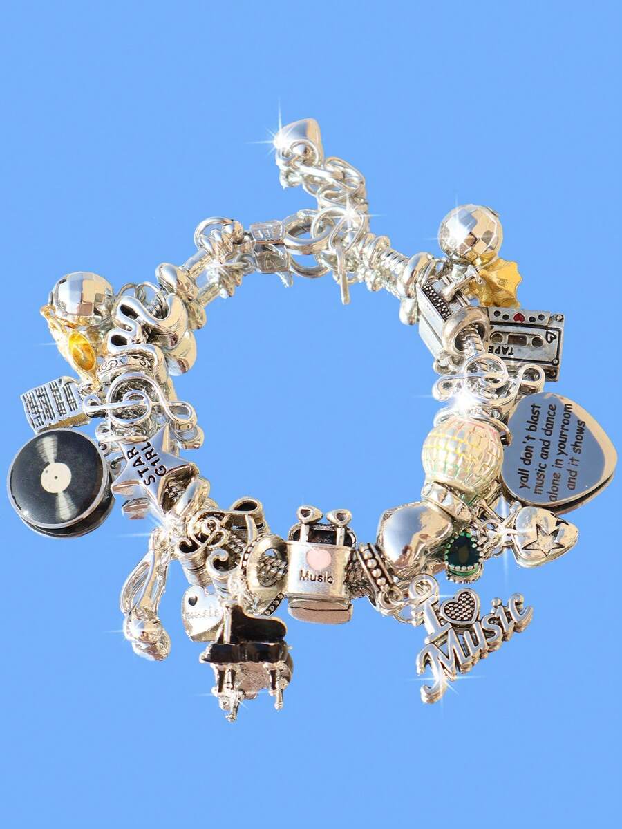Music Festival Charm Bracelet, Music Festival Concert Friendship Bracelet, Music Note Guitar Star Bracelet, English Slogan Music Lover Bracelet, Rock Band Bracelet