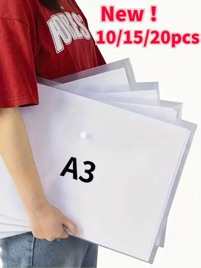 10/15pcs A3 Clear Document Holders With Snap Closure - Waterproof Plastic Storage Pouches For Architectural Drawings, Art Prints, Office & School Supplies, Durable Transparent Organizers