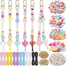 564 Pcs DIY Bead Keychain Kit Key Chain Making Craft Adjustable Letter Beads String Mama Sport Gift Alphabet Jewelry Backpack Accessories Holiday Party Favor (Flower, Clear Color) - A - View 1