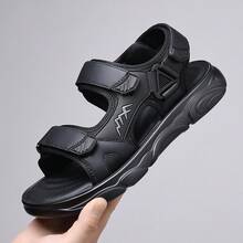 Men's Adjustable Strap Outdoor Hiking Sandals, Open Toe Non-Slip Wear-Resistant Thick Sole Lightweight Breathable Casual Athletic Footwear For Men Beach Camping Travel Daily Wear - 黑色 - 查看 9