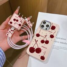 Pink Metal Frame + Pink Charger Head, Cherry Pattern Phone Case Compatible With IPhone 11 12 13 14 15 16 Pro, Pro Max, Plus, X, Xs Max, Xr - Pink - View 2