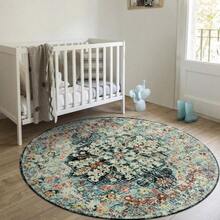 Bohemian Floral Medallion Round Rug - 4Ft Entryway Round Area Rug Soft Bathroom Circle Mat, Teal Turkish Non Slip Machine Washable Indoor Accent Carpet For Bedroom Kitchen Coffee Table - Teal - View 9
