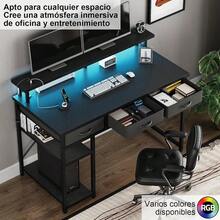 SIMPLE  Escritorio Minimalista,Escritorio con Regleta y Luz LED,Escritorios con Cajones(3 Cajón de Tela),Escritorios para Computadora con Soporte para Monitor,Tamaño:120*48*80 CM.(Negro carbón) - por defecto - Ver 6
