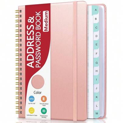 Address Book With Alphabetical Tabs, Hardcover Phone Book Password Keeper With Spiral Binding, Address Books For Seniors, Record Internet Logins, Coloring Pages - 5.7\*7.7\ (Rose Gold)