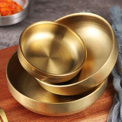Stainless Steel Gold-Tone Condiment Dish, Double-Layer Stainless Steel Round Sauce Dish, Hamburger & Fried Chicken Sauce Dish, Kitchen & Dining Table Tool & Holiday Tableware - Suitable For Ramadan