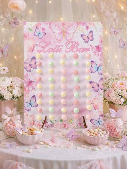 1 Set Wooden Lollipop Display Stand, 45 Holes Lollipop Holder, Pink & Purple Butterfly Design Creative Candy Rack For Wedding, Birthday Party, Dessert Table Decor, Suitable For Wedding, Birthday, Anniversary, Baby Shower, Gender Reveal, Cupcake Stand, Cake Decoration, Wedding Decor, Party Supplies, Wedding Accessories