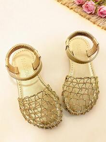 1 đôi sandal cho bé gái, chất liệu lưới dệt màu vàng, kiểu dáng bohemian, thích hợp cho các bữa tiệc mùa hè, đi biển và mặc hàng ngày. - Vàng - Xem 7
