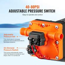 Water Diaphragm Pump, 12VDC, 3.5 GPM Flow, 55 PSI Rated Pressure (40-80 PSI Adjustable), 1/2" MNPT Self Priming Sprayer Pump With Pressure Switch For RV Camper Marine Boat Lawn, FCC Certified - Black - View 3