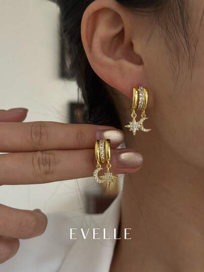 1 Pair 18K Gold Plated Elegant & Cute Copper Earrings, Suitable For Daily Wear And Gatherings