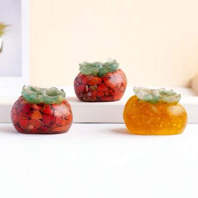 1pc Natural Crystal Persimmon Sculpture, Resin Crystal Fruit Decor, Home Decor For New Year, Classic Style Desktop Ornament, Spring Festival Decoration