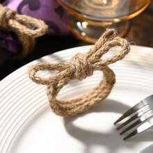 2/4/6/8/12pcs Jute Rope Bow Napkin Rings, Handmade Rustic Linen Napkin Holders, Suitable For Wedding, Party, Birthday, Dinner Table, Christmas, Thanksgiving, Home And Outdoor Dining Decor, Bridal Shower, Farmhouse Style Valentine's Day - Multicolor - View 7