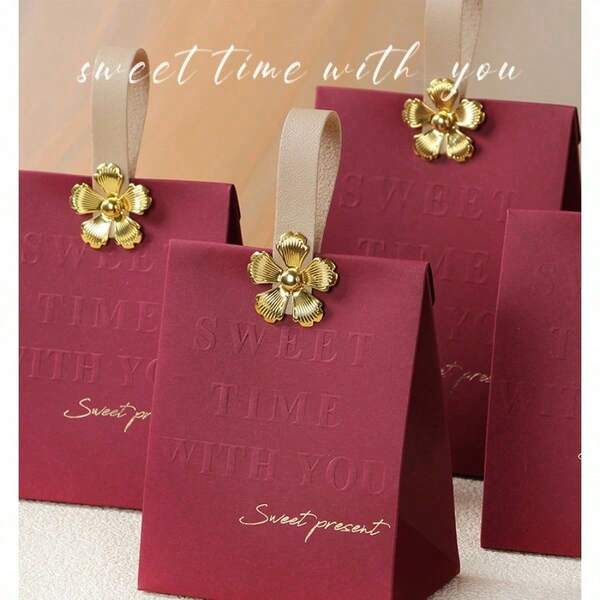 5pcs Wedding Candy Boxes, Creative Wedding Souvenirs Candy Boxes, Embossed Red Wedding Candy Boxes, Chinese Retro Wedding Candy Packaging Boxes, Elegant European Style Wedding Candy Gift Bags