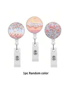 1pc Oil Painting Style Badge Reel With Retractable Card Clip, Suitable For Office Staff, Teachers, Students - Multicolor - View 9