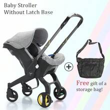 Stroller With Bag, Without Latch Base, Stroller For Newborns, Multifunctional Stroller For Newborns, Adjustable Handle, Foldable Frame - Grey - View 9