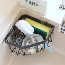Under Sink Sponge & Scrubber Organizer - Self-Draining Corner Basket With Strong Adhesive, Space-Saving ABS Plastic Storage For Kitchen - màu đen - Xem 7