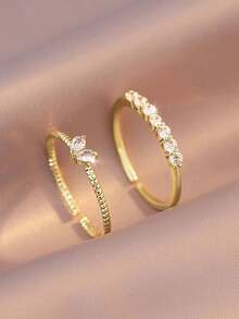 Gift Box Set Elegant Cubic Zirconia Stackable Rings, Fashion Jewelry For Women Wedding Party, Copper Material Non-Fading Non-Allergic, Ideal Holiday Gift - Gold - View 6