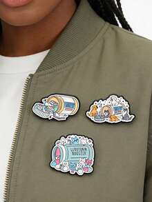 一套血清素提升珐琅胸针，狗狗猫咪书籍图案，卡通风格，提升心理健康，提醒佩戴，送给朋友的礼物 - 彩色 - 查看 4