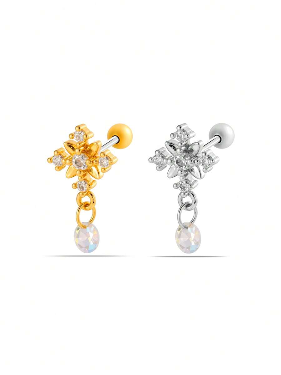 Toppiercing 1pc Versatile Micro-Inlaid Zirconia Creative Stainless Steel Cartilage Piercing Earring - Multicolor - View 1
