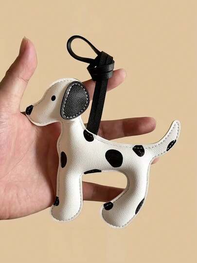 1pc Cute Spotted Dog PU Leather Material Pendant, Adjustable Strap Suitable For Car Keys, Bags, Phones, Unisex Accessory