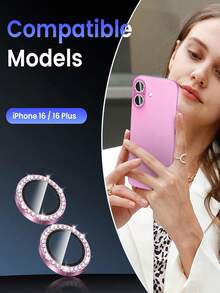 3片装相机镜头保护膜，兼容 16/16 Plus/16 Pro/16 Pro Max/17/17 Pro/17 Pro Max/15/14/13/12/11系列，9H钢化玻璃镜头盖，高清透明，带闪亮玫瑰金金属环 - 玫紅色 - 查看 6