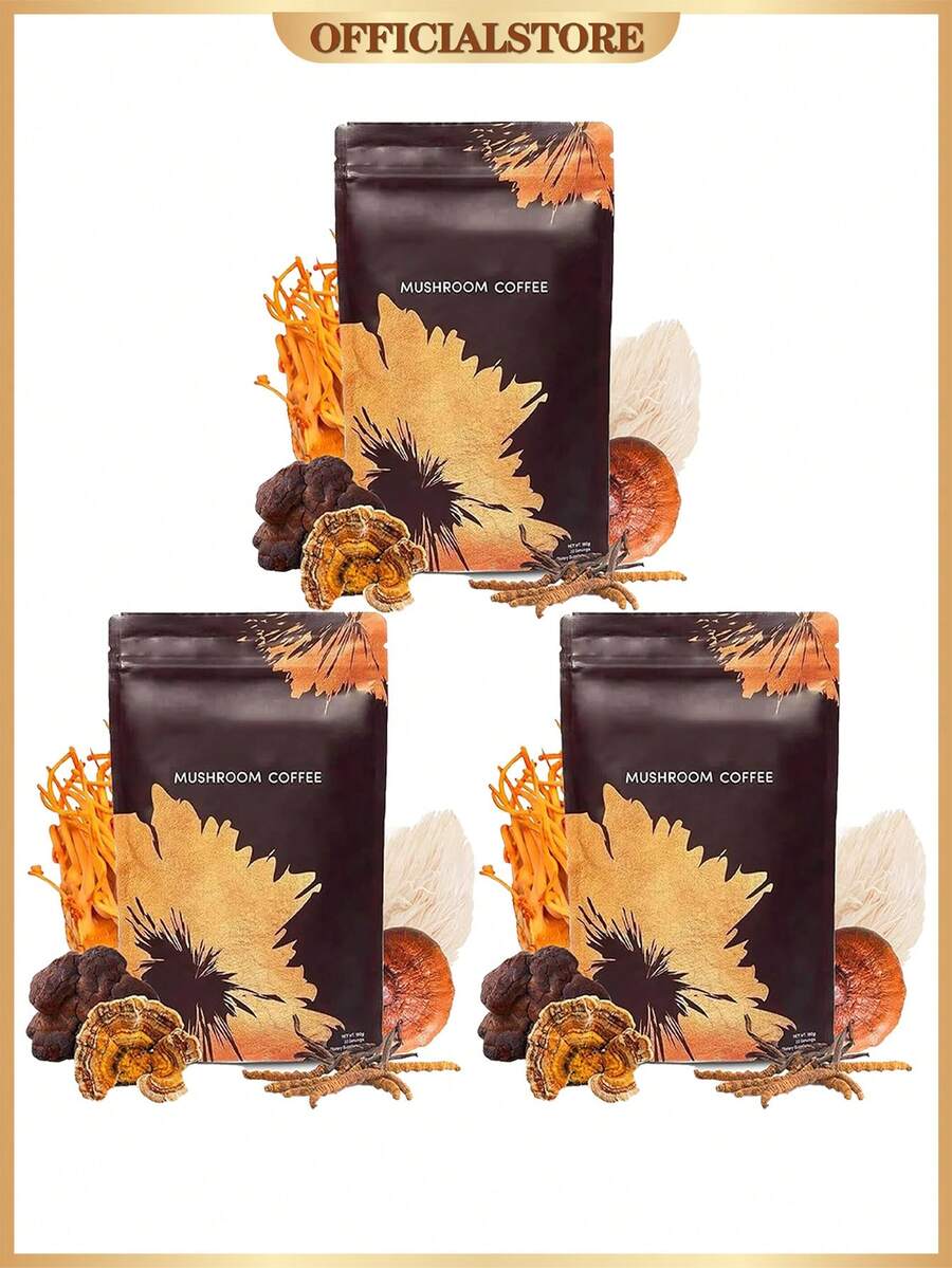 Mushroom Coffee USDA Organic With 6 Adaptogenic Mushrooms And MCT Oil, USA Grown Instant Coffee For Better Energy, Focus, Digestion, Immunity With Turkey Tail, Shiitake, Lion's Mane, 30 Servings - 3PC - 查看 1