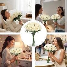 Cream Roses Artificial Flowers, 36 Pcs 12" Faux Roses With Stems, 2 Bunches Realistic Artificial Flowers For Wedding, Home Décor, Centerpieces Tables Decorations - 22 - Xem 6