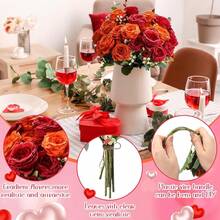 16 Bundles Artificial Peonies Flowers Fake Silk Peony Bouquet Faux Peonies Flowers Bulk For Decoration Vase Floral Arrangements Wedding Party Table (Orange,Dark Red) - 橘色 - 查看 4