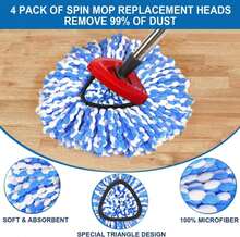 4 Pack Mop Replace Heads For 2 Tank System, Spin Mop Replacement Head, Fluffy Microfiber Mop Refill Replace Head, Machine Washable, All Hard-Surfaced Floors Cleaning - White - 查看 3