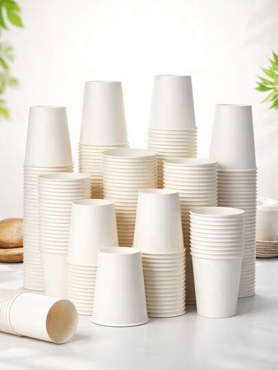100/50/25/10个装 9盎司咖啡杯、水杯、饮料杯、牛奶杯、果汁杯，适用于冷热饮品，白色一次性纸杯，适用于办公室、派对、野餐、旅行和各种活动