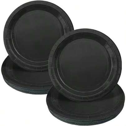 10/20pcs Black Aluminum Plates, 7"/9" Round Disposable Party Plates, Uncoated, Suitable For Desserts, Cakes, Dinners, All Seasons Tableware, Suitable For Christmas, Halloween, Easter, Thanksgiving, Baby Shower, Graduation, Wedding And Picnic