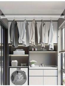 26.77in-113.78in Stainless Steel Telescopic Curtain Rod, Suitable For Curtains, Wardrobe, Shower Curtain, Tension Rod, Drying Rack - Multicolor - View 9