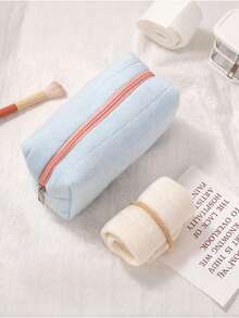 1个毛绒格子化妆包，大号拉链旅行洗漱包，多功能收纳袋，大容量，毛绒收纳袋，旅行化妆品整理包，便携式化妆包，大容量收纳袋，格子化妆包，女士手提包，毛绒拉链化妆包，女士简约拉链旅行包，沙滩包，收纳袋，口红收纳袋，便携式旅行洗漱包 - 彩色 - 查看 6