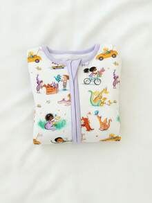 MIOZING  Bamboo Viscose Baby Romper With Two-Way Zipper,Cute Dino Print, Breathable & Cozy,Breathable Long Sleeve Jumpsuit Sleepwear For Boys Girls 0-24M - 淡紫色 - 查看 6