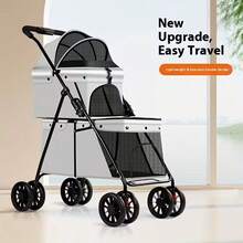 Coche de Paseo Doble Capa Desmontable para Gatos y Perros Pequeños/Medios - Cochecito de Viaje de 2 Niveles con Tela Oxford, Malla Ventilada y Cesta de Almacenamiento - Manillar Ergonómico para Salidas Seguras y Cómodas, Diseño de Dos Plataformas, Ruedas de Plástico Duraderas - Gris Claro - Ver 10